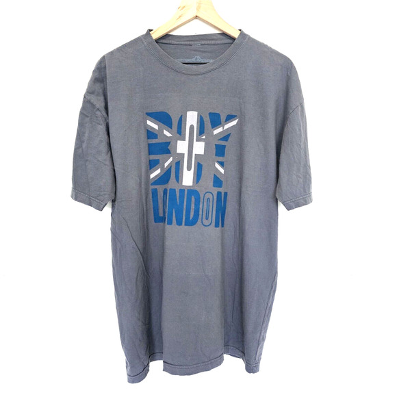 BOY LONDON Mens SIZE L /XL? Gray Short Sleeve LOGO Graphic Shirt FITS LIKE A L - Picture 1 of 7